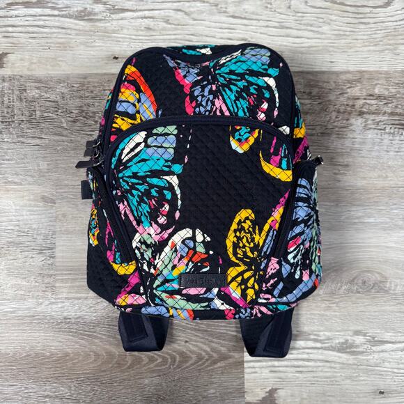 Vera Bradley Handbags - Vera Bradley Quilted Backpack Black Multicolor Butterfly Print Medium Size